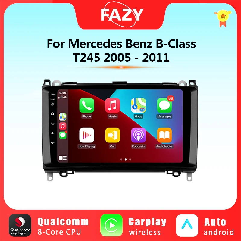 Android 12 Wireless Carplay Car Radio For Mercedes-Benz B-Class T245 2005 - 2011 Screen Multimedia Video Player GPS 4G WIFI DSP