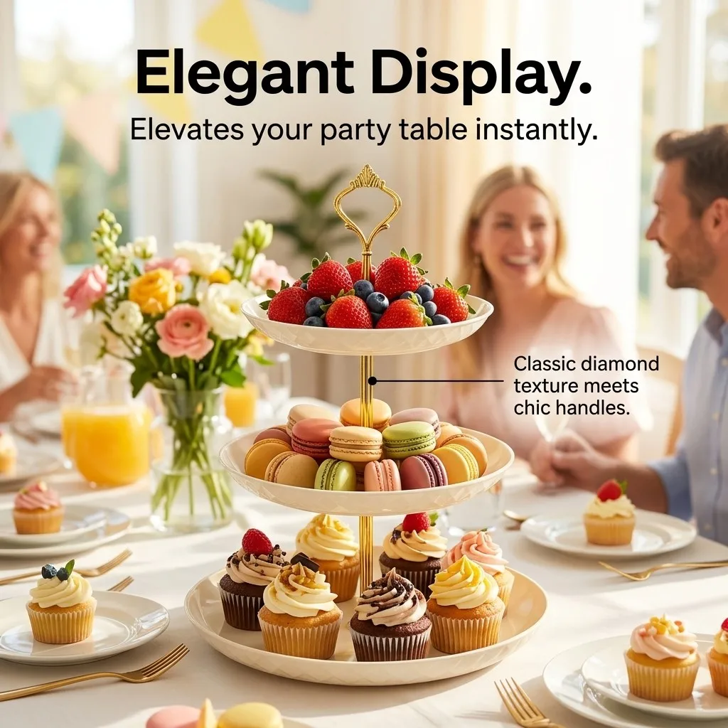 2/3 Tier Plastic Cupcake Stand Dessert Table Display Set Tiered Serving Tray Cake Display Stand Wedding Party Candy Table view 3