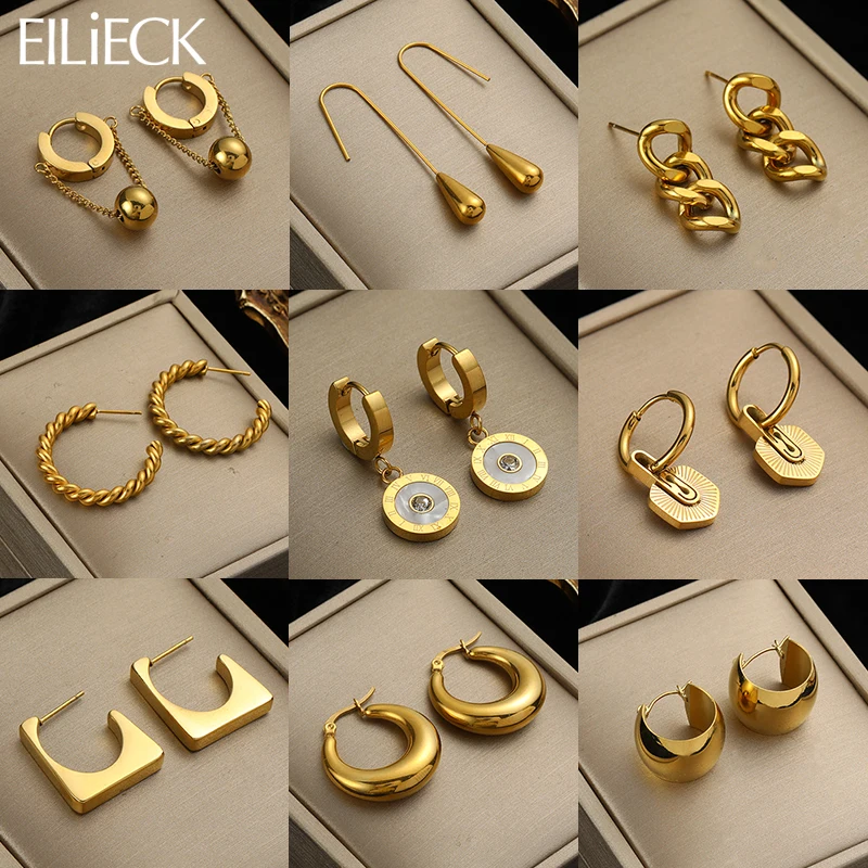 EILIECK 316L Stainless Steel Simple Hoop Earrings For Women High Quality Waterproof Gold Color Fashion Ear Jewelry Party Gifts