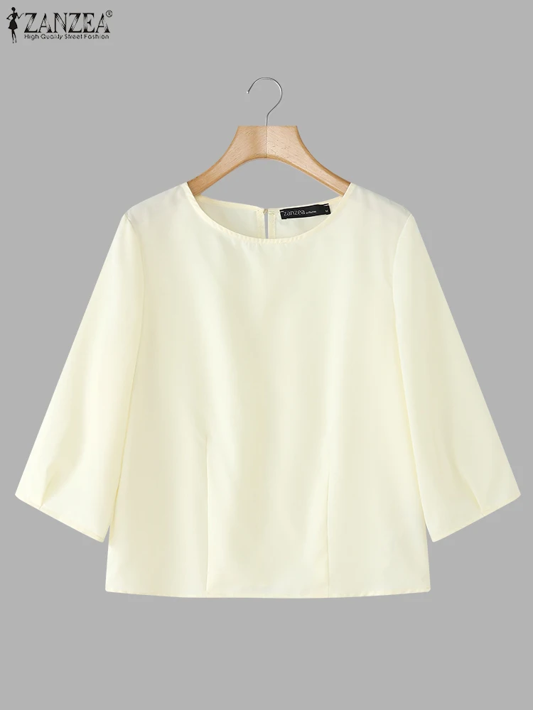 

ZANZEA Autumn Women Blouses 3/4 Sleeve Solid Color Loose Shirts 2025 Fashion Casual Tunic Tops Elegant Office Lady Korean Blusas