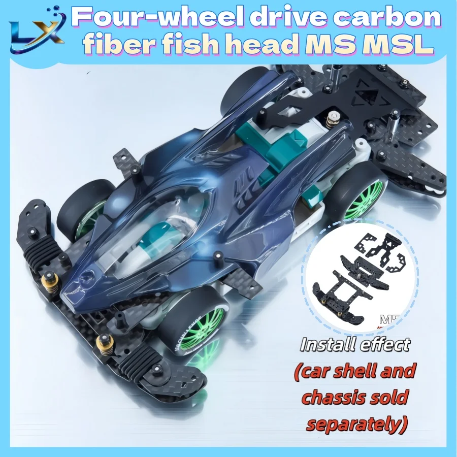 Carbon Fiber Front Nose & Spring Rear Damping Pod Kit with Internal Suspension Chassis MS MSL for Tamiya 4WD Pre-assembled Self-