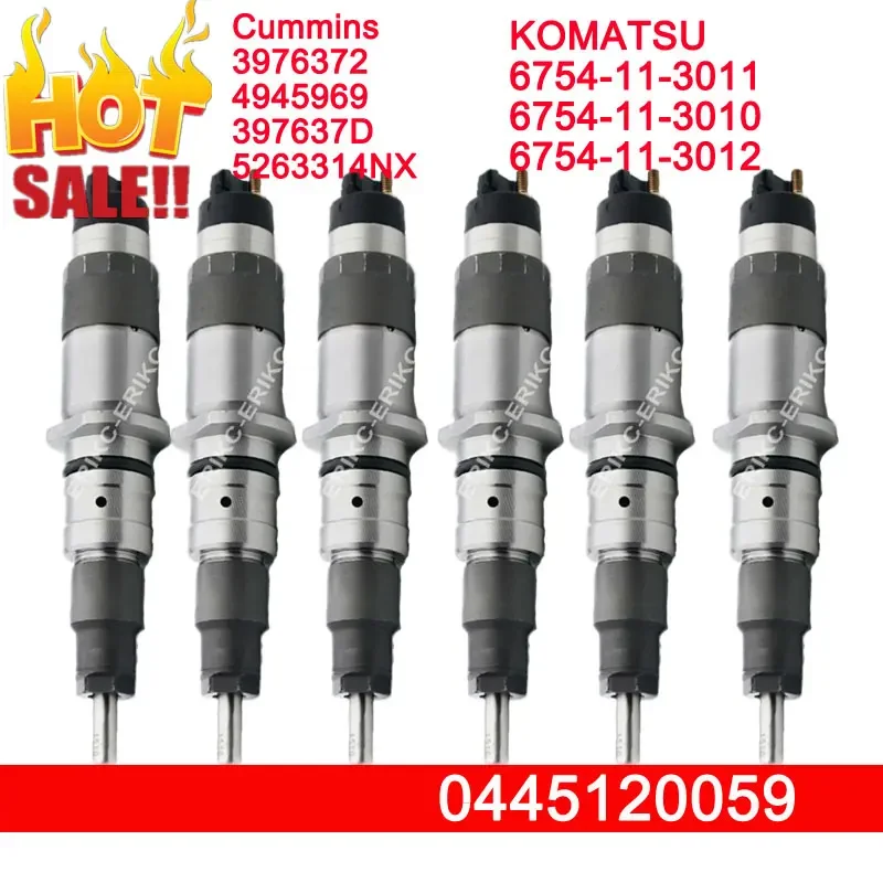 6PCS New Nozzle 0445120059 (3976372) Diesel Injector 6754-11-3011 (4945969) For KOMATSU 200-8 Cummins QSB 6.7 6754-11-3012