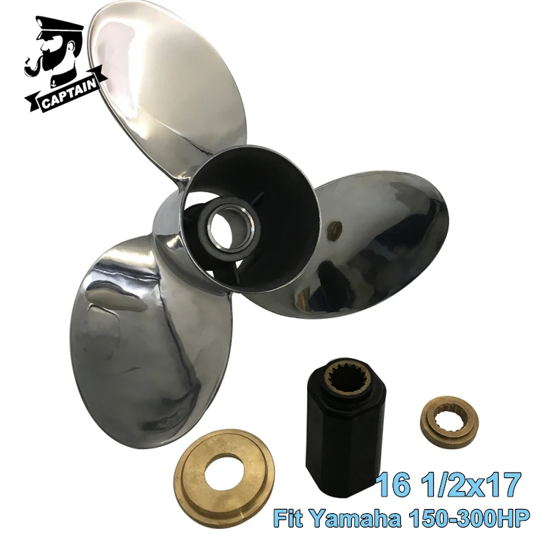 Captain Outboard Propeller 15 1/2x17 RH Fit Yamaha 150HP 175HP 200HP 225HP 250HP 300HP Stainless Steel 15 Tooth Spline 3 Blades