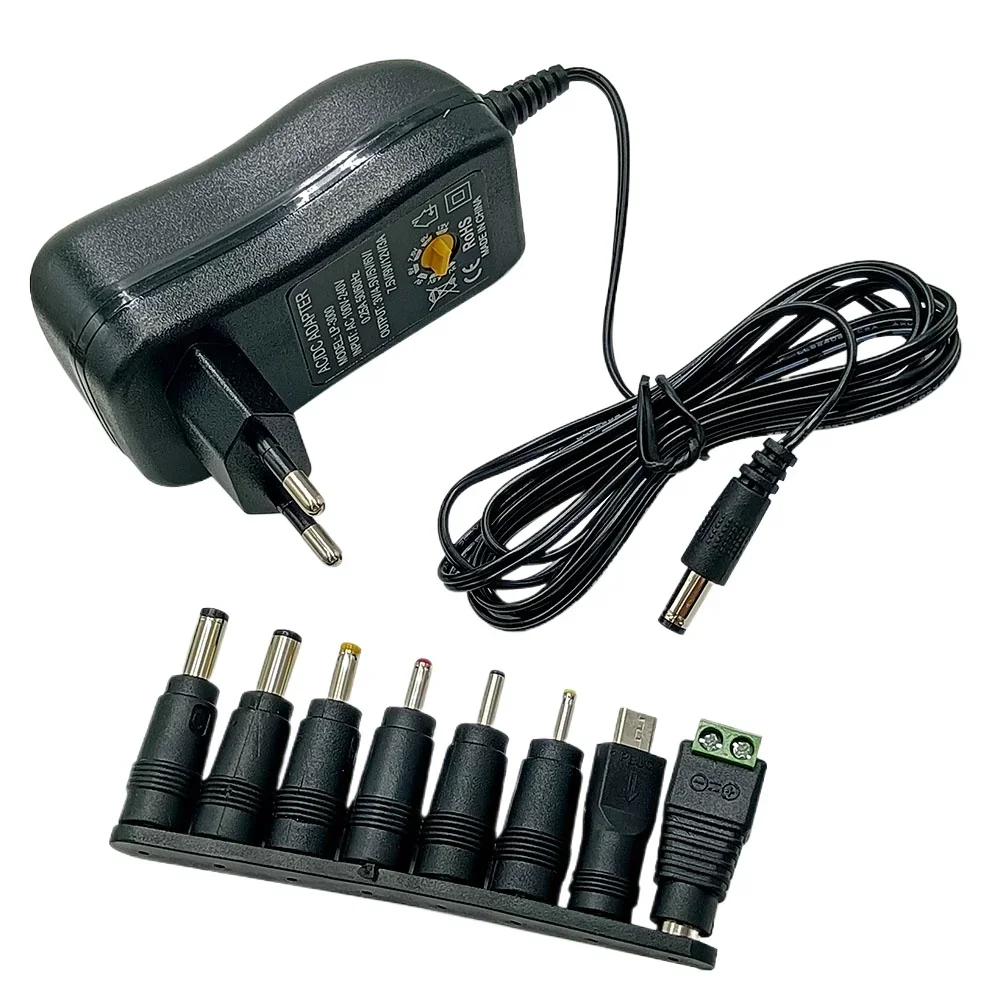 Adapter 30W 36W 4.5V 5V 6V 7.5V 9V 12V 2A/2.5A AC DC Adjustable Power Adapter Universal Charger Supply for LED LLght Strip Lamp