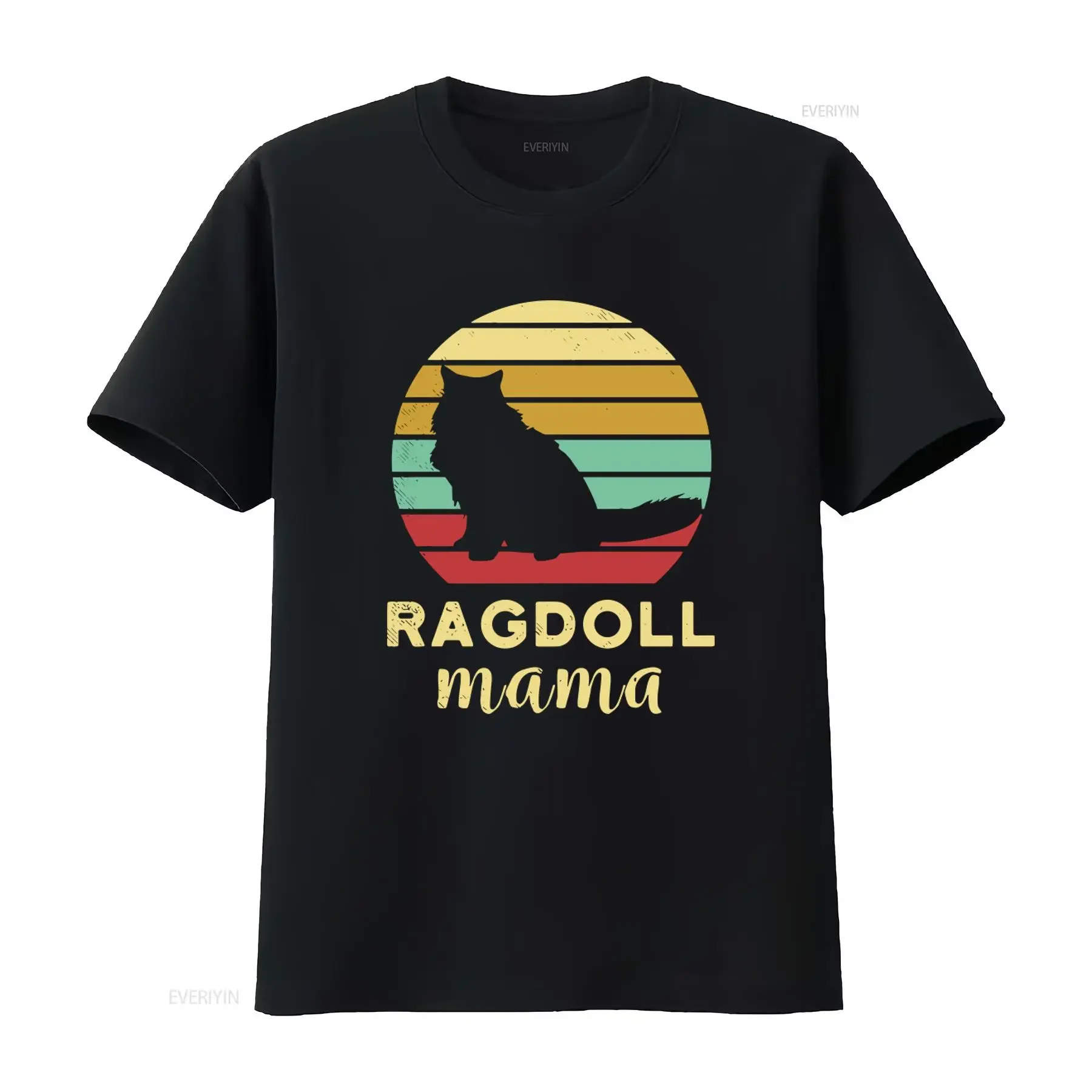 Retro Sunset Ragdoll Cat Mama T Shirt Perfect for Lovers Crazy Ladies vintage Washed Breathable Soft designer clothes Unisex