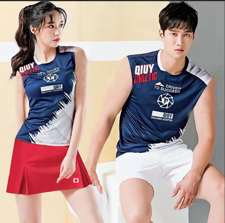 South Korea big size tennis suit top men\'s and women\'s quick drying sportswear badminton team print round neck summer table tenn