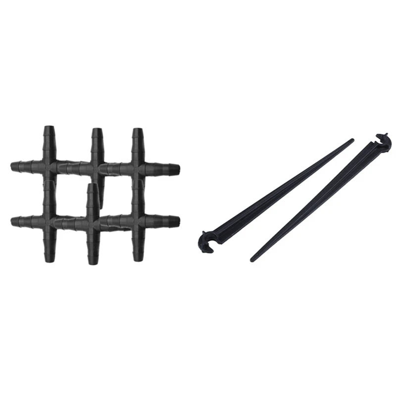 

2025 Trend50 шт. Крестообразный прямой соединитель для шланга и 50 шт. C-образный садовый кронштейн для капельного орошения 4/7 мм