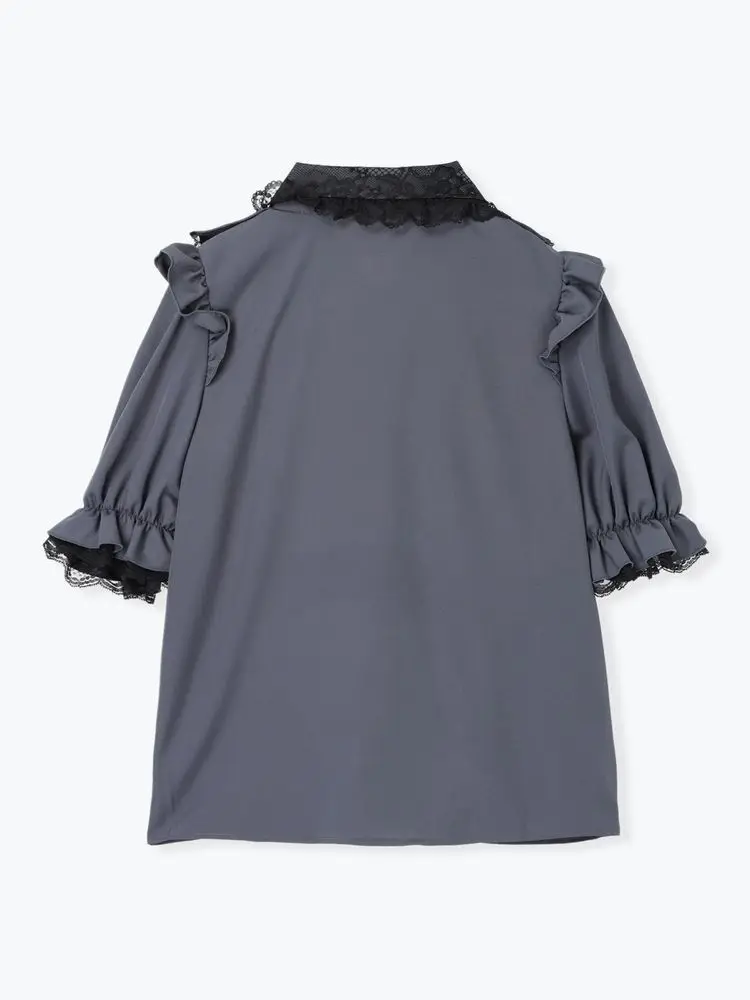 Japanse Vrouwen Shirt Zoete Kant Leuke Boog Korte mouwen Top Shirts Lolita Stijl Camisas De Mujer Losse Casual Tops Chic