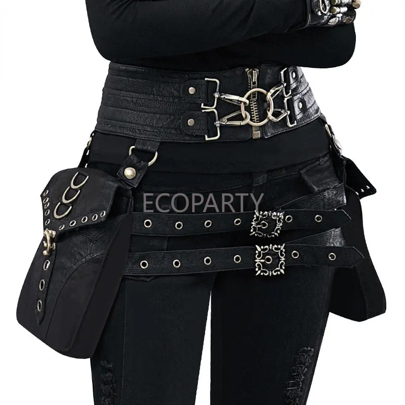 

2023 New Steampunk Waist Bag Women Victorian Style Leather Crossbody Bag Motorcycle Thigh Hip Belt Pack Messenger Shoulder Bags