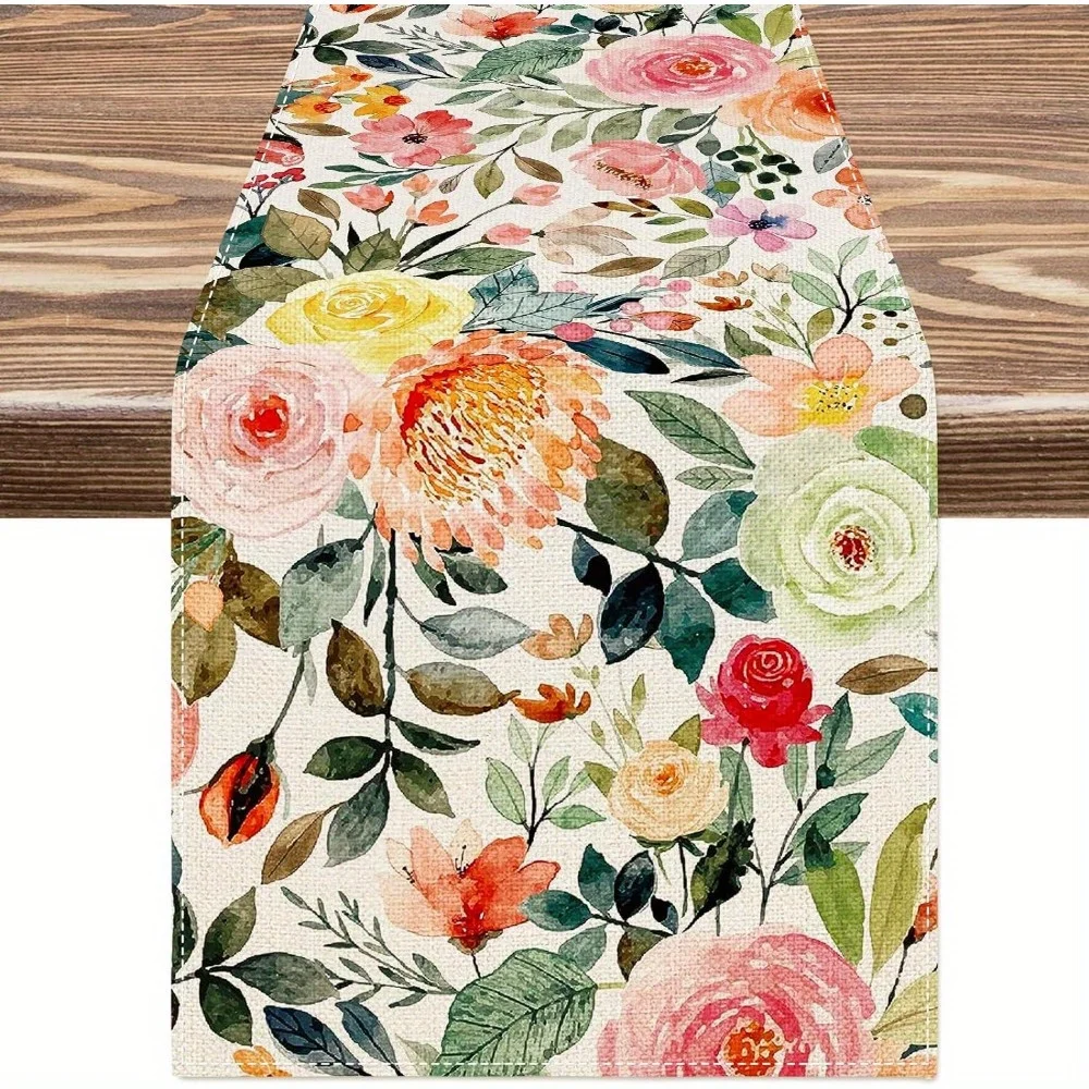 1 Stück Frühlings- und Sommer-Tischläufer mit Aquarell-Rosenmotiv, Dekoration für Esszimmer und Partys