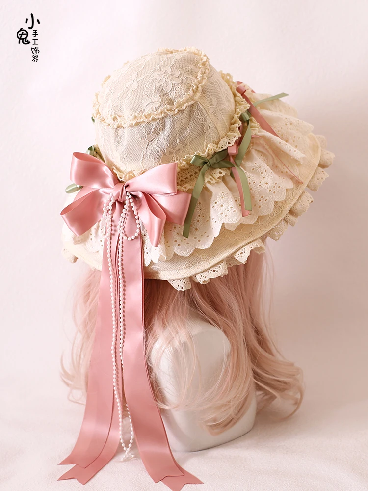 Original Lolita Lolita Four-Hour Flower Bow Elegant Doll Umbrella Hat Han Yang Eclectic Sun Hat