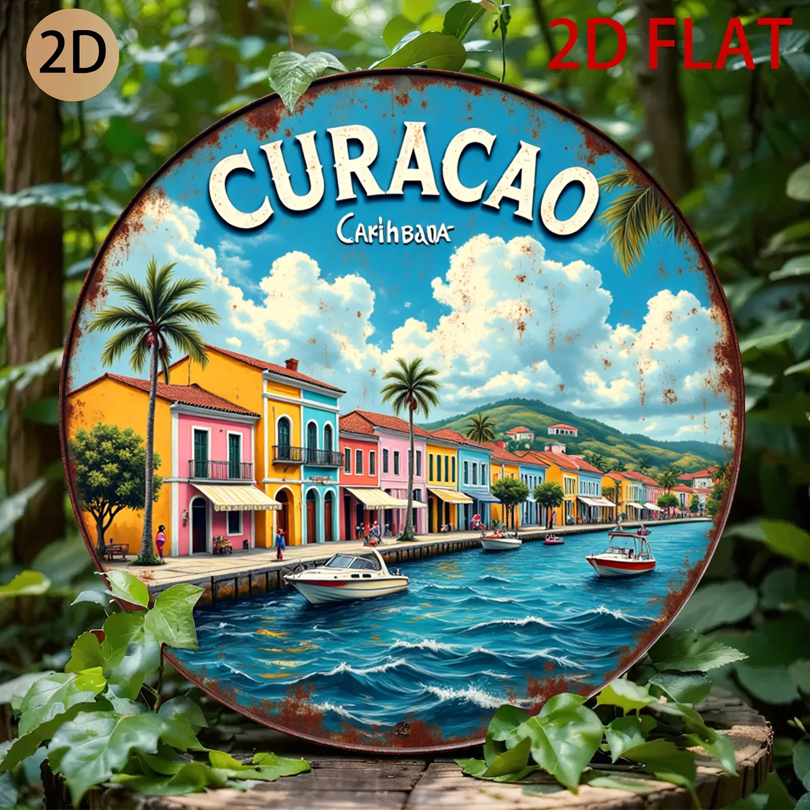 Curacao Caribbean Town - Tin Sign - Vintage Durable Metal Plaque Wall Decor, Home Office Bar Man Cave Wall Art