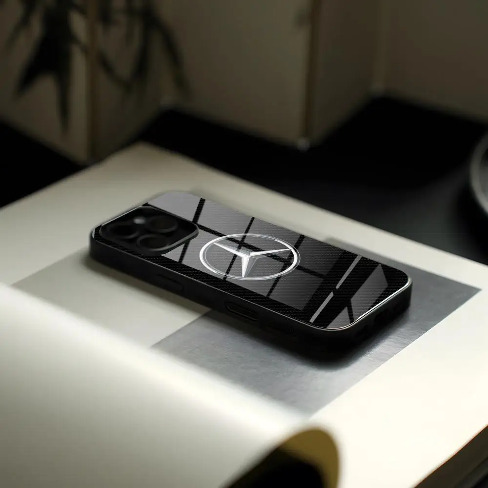 Coque de téléphone M-MercedEs pour iPhone 17 16 16e 15 14 13 12 Mini 11 Air Pro XS Max XR X Plus, avec cadre en verre et silicone, coque arrière