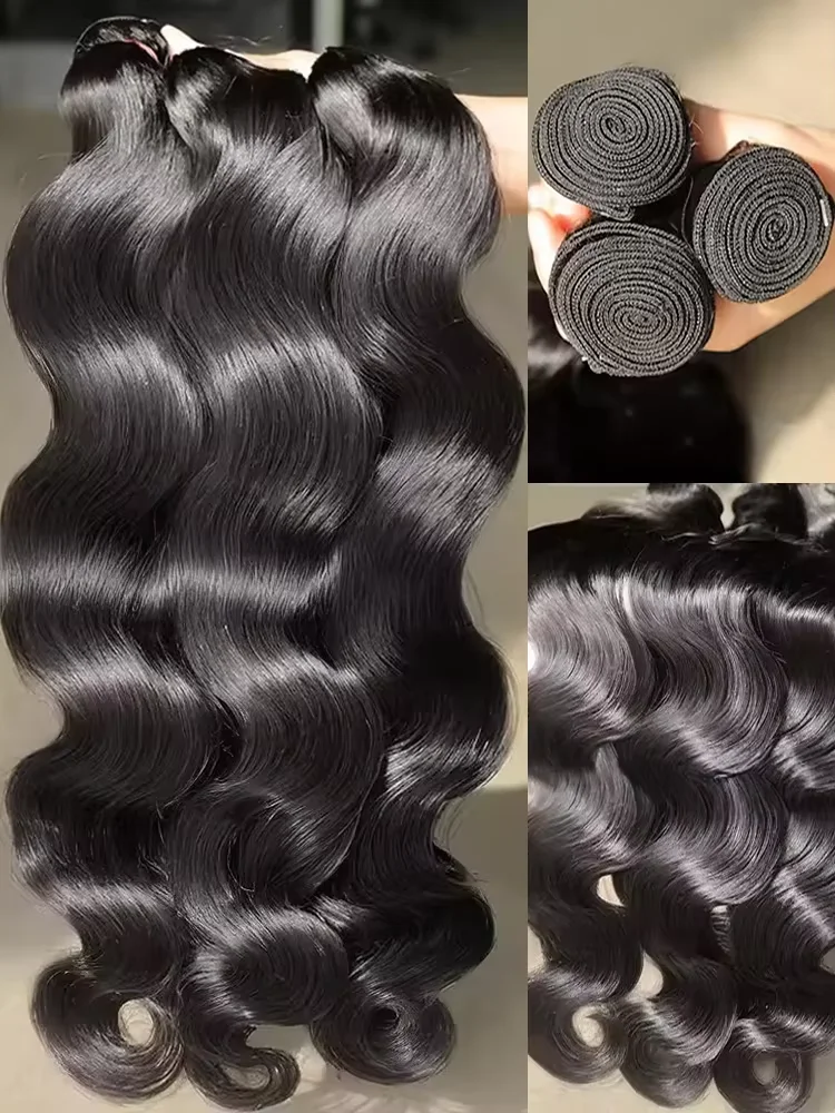 Объемная волна, девственные волосы, пучки человеческих волос, 100% необработанные наращивание волос, бразильское плетение, 3 пучка, настоящие человеческие волосы, натуральный черный