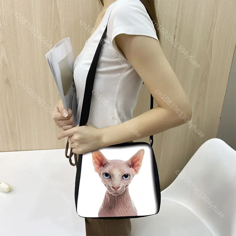 Animal Sphynx Cat  Print Shoulder Bag Women Leisure Handbags Portable Canvas Messenger Bag  Female Cross Bags