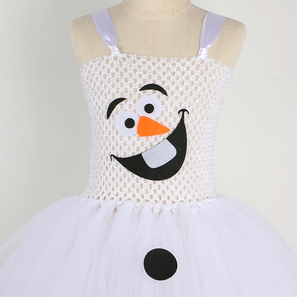 White Snowman Olaf Tutu Dress for Baby Girls Christmas Holiday Costumes Kids Carnival Halloween Outfit Children New Year Clothes