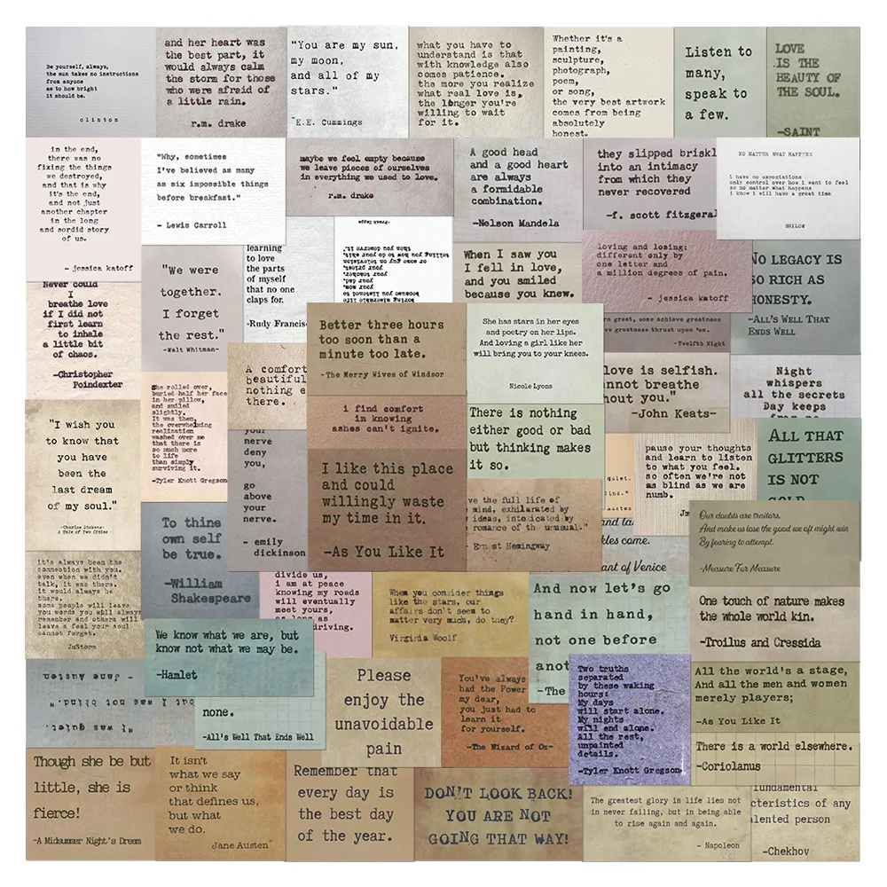 

60PCS Literary Quote Stickers Famous Quotes Vintage Book Quote DIY Decorable Diary Notebook iPad Waterproof Stickers Kids Toy