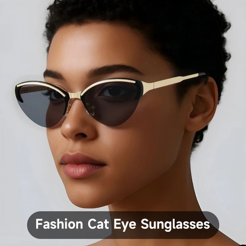 Neue Mode Cat Eye Sonnenbrille Frauen UV400 Randlose Shades Marke Designer Sonnenbrille Augenbrauen Elegante Outdoor Brillen – Detail 1