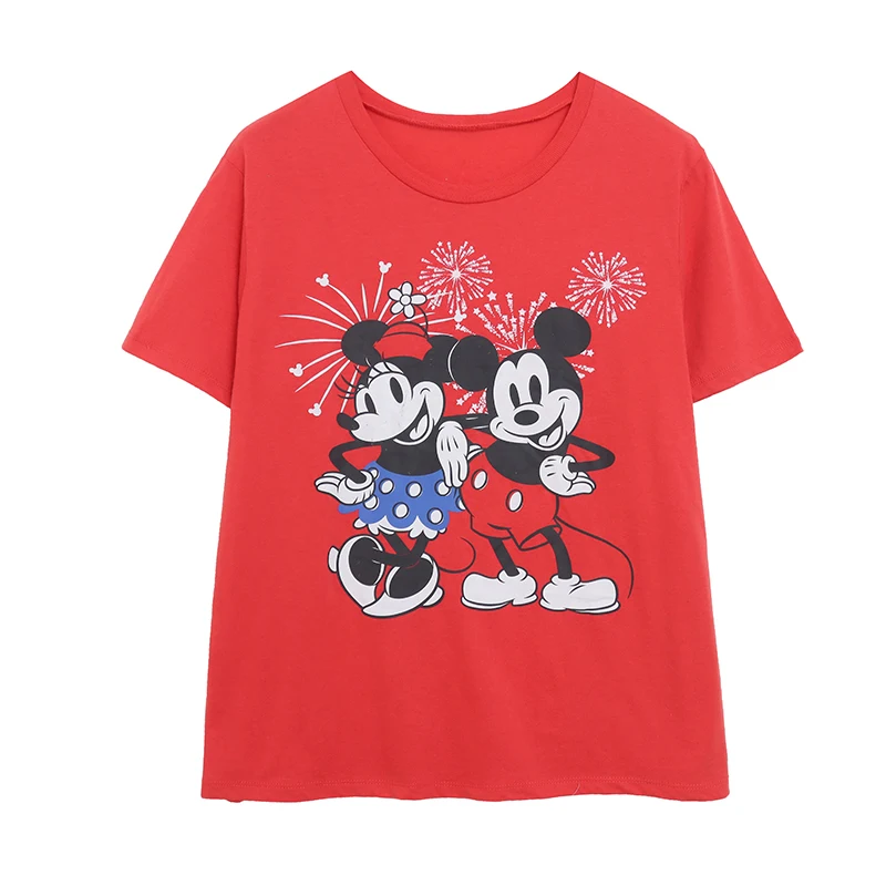 ديزني 2025 كارتون احتفالي لطيف قصير الأكمام تي شيرت ، رقيقة فضفاضة لينة مريحة مشرق أعلى المرأة عارضة صبي وفتاة