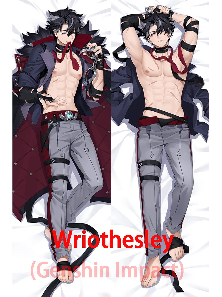 Dakimakura Wriothesley (Genshin Impact) anime body hugging pillowcase with long pillows around the perimeter