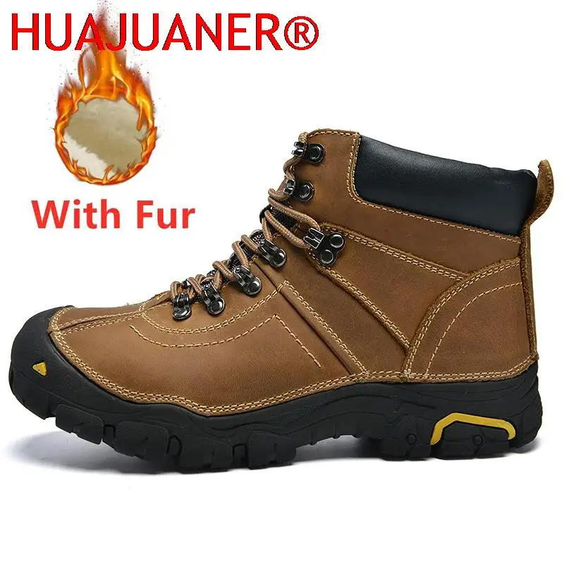 

Genuine Leather Men Hiking Shoes Warm Winter Mens Casual Shoes Soft Anti-slip Outdoor Walking Shoes High Quality Outdoor Shoes