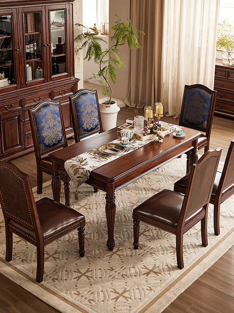 #New American Classical Wooden Teak Top 16m Long Dining Table with 6 Seater Chair Combination Disassembly & Assembly Required