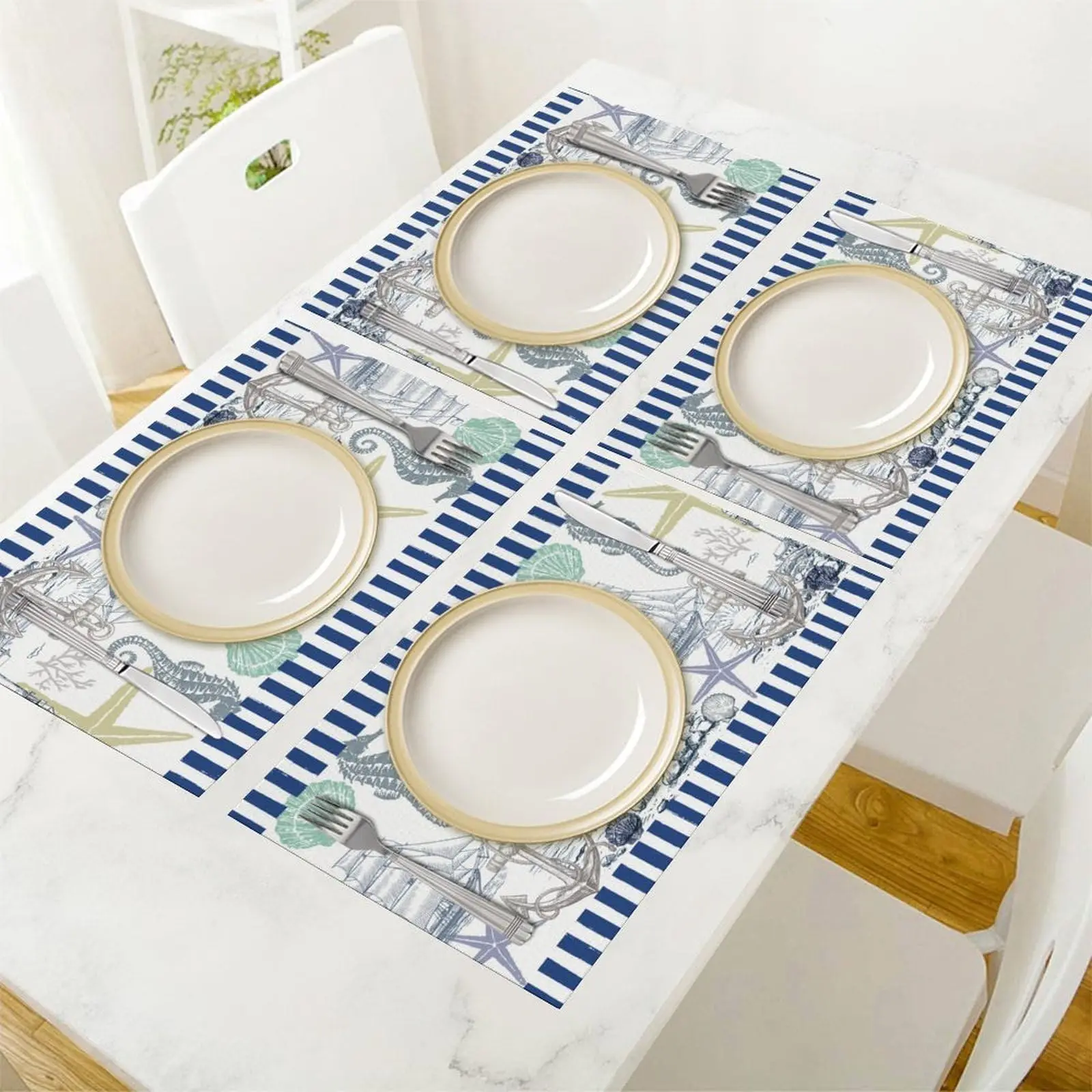 Nautical Placemat,12x18 Inch Summer Ocean Starfish Coastal Ship Anchor Beach Sea Coral Shell Rustic Table Mats for Table Decor