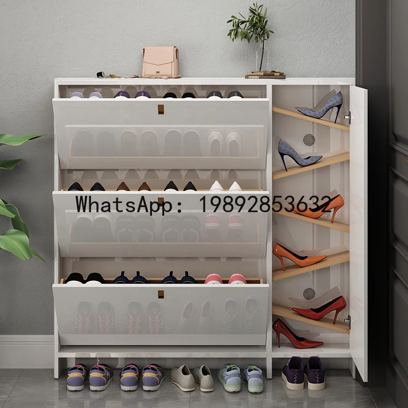 YFY Ultra-Thin Solid Wood Flip Shoe Cabinet for Home Entrance 13cm Doorway Wall-Mounted Narrow Type