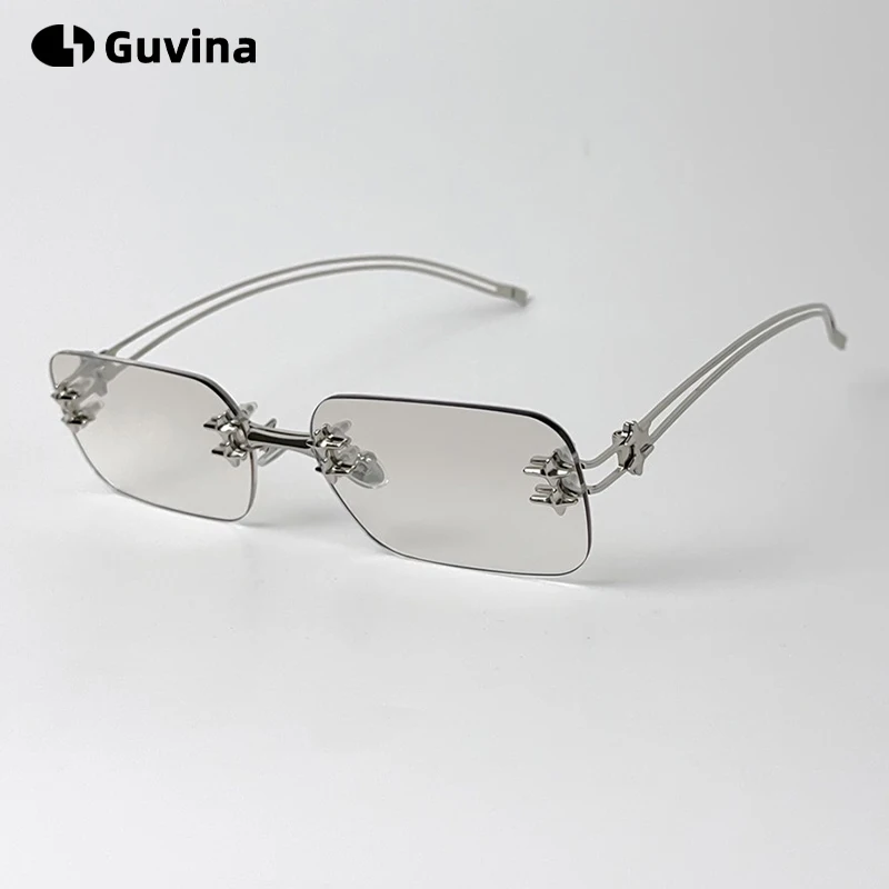 

New Luxury Inspired Designer Eyewear Frames Optical Glasses Men Women Metal Square Frameless Glasses Y2K Style Fashion Flat Lens