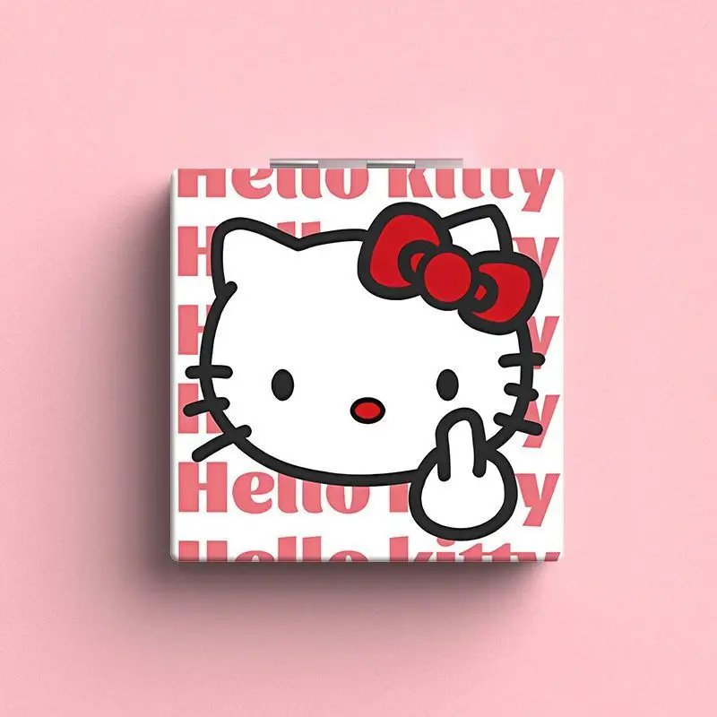 Lo specchio per il trucco pieghevole portatile Hello Kitty Square Cartoon può ingrandire lo specchio specchio piccolo per il trucco con motivo a