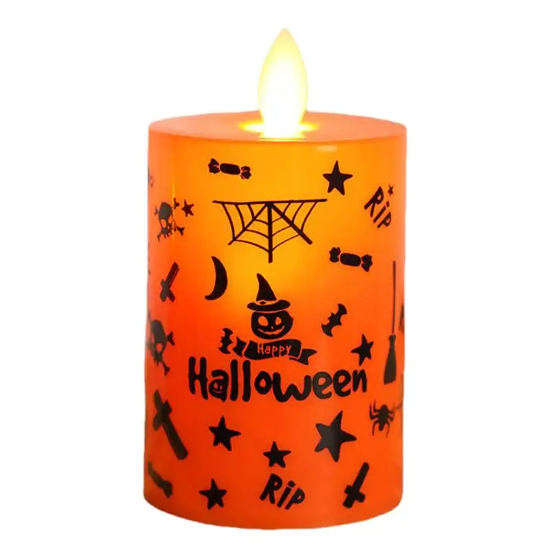 

Halloween Tea Light Candles Flickering Flame LED Electronic Candle-shape Light Graffiti Pattern Flameless Light Battery Operated