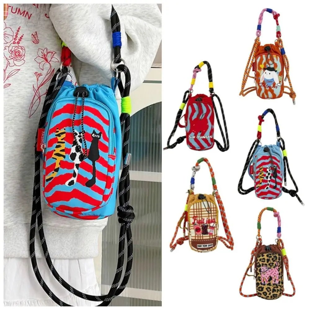 Dopamine Style Water Bottle Bag Lightweight Hands-Free Thermal Mugs Carrier Bag with Phone Pocket Universal