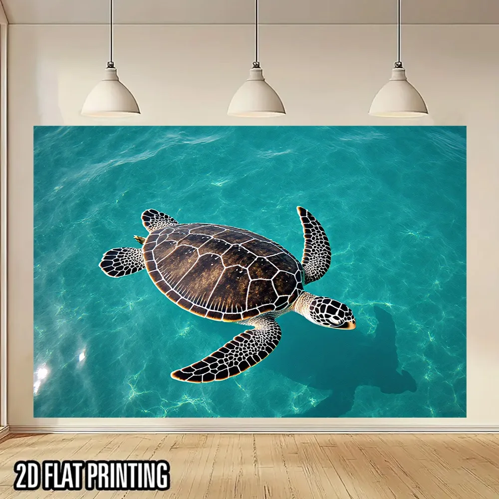 2D Flat, 1pc Sea Turtle Swimming in Turquoise Blue Water UV Printed Banner - & Sea Turtles Ocean Theme Wall Mural, Marine Life P