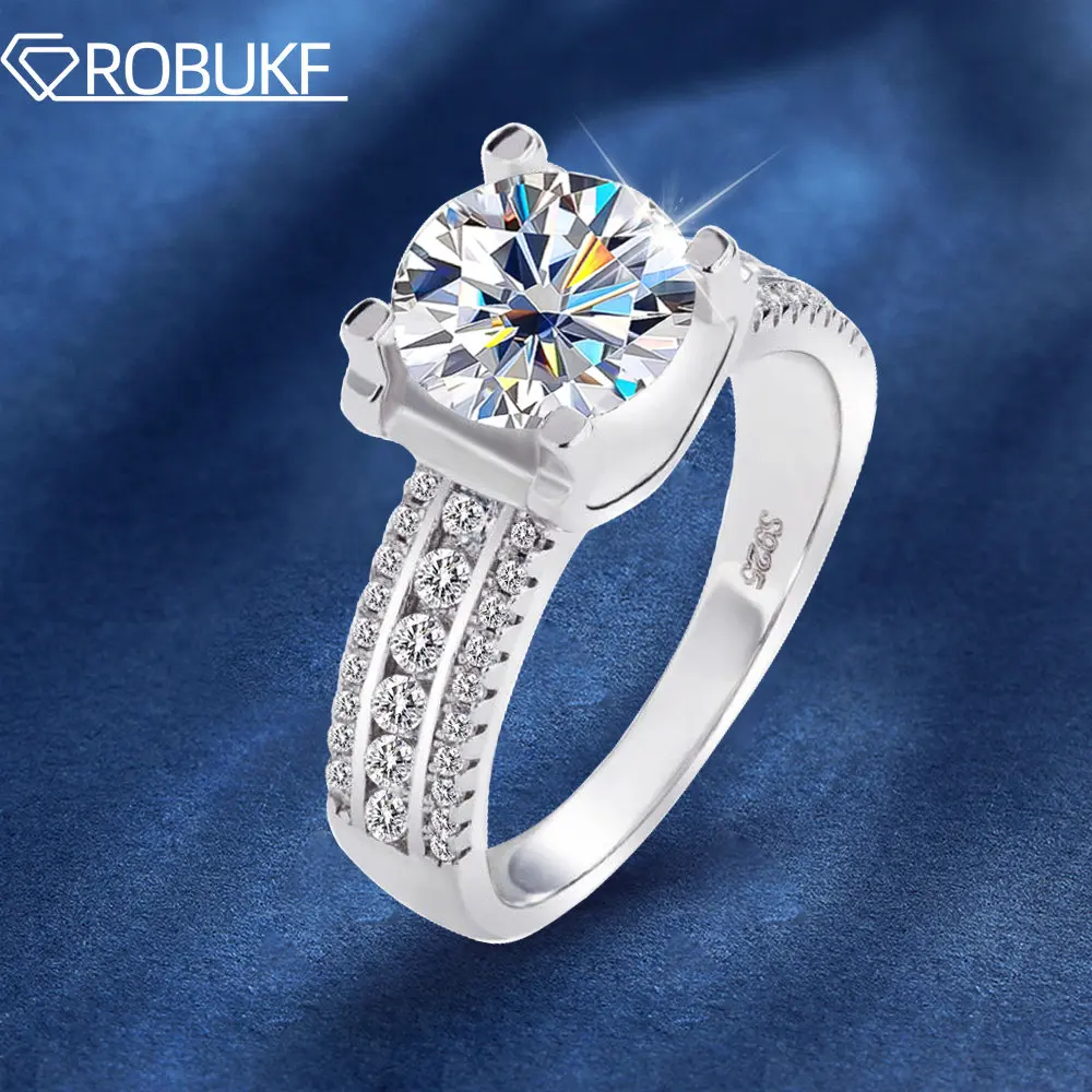 

925 Sterling Silver Real 2 Carat Moissanite Engagement Rings For Women Double Row Wedding Ring D Color VVS Fine Jewelry With GRA