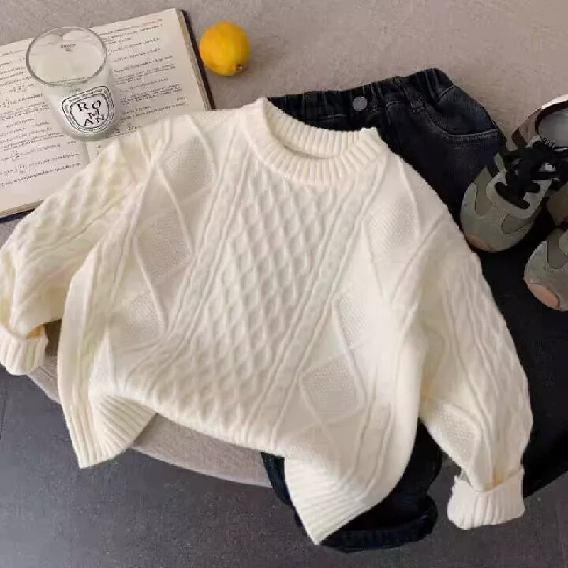 Girls Boys Fleece Lined Sweaters Kids Warm Knitting Pullovers Baby Solid Color Basic Long Sleeve Knitwear Turtleneck Undershirt