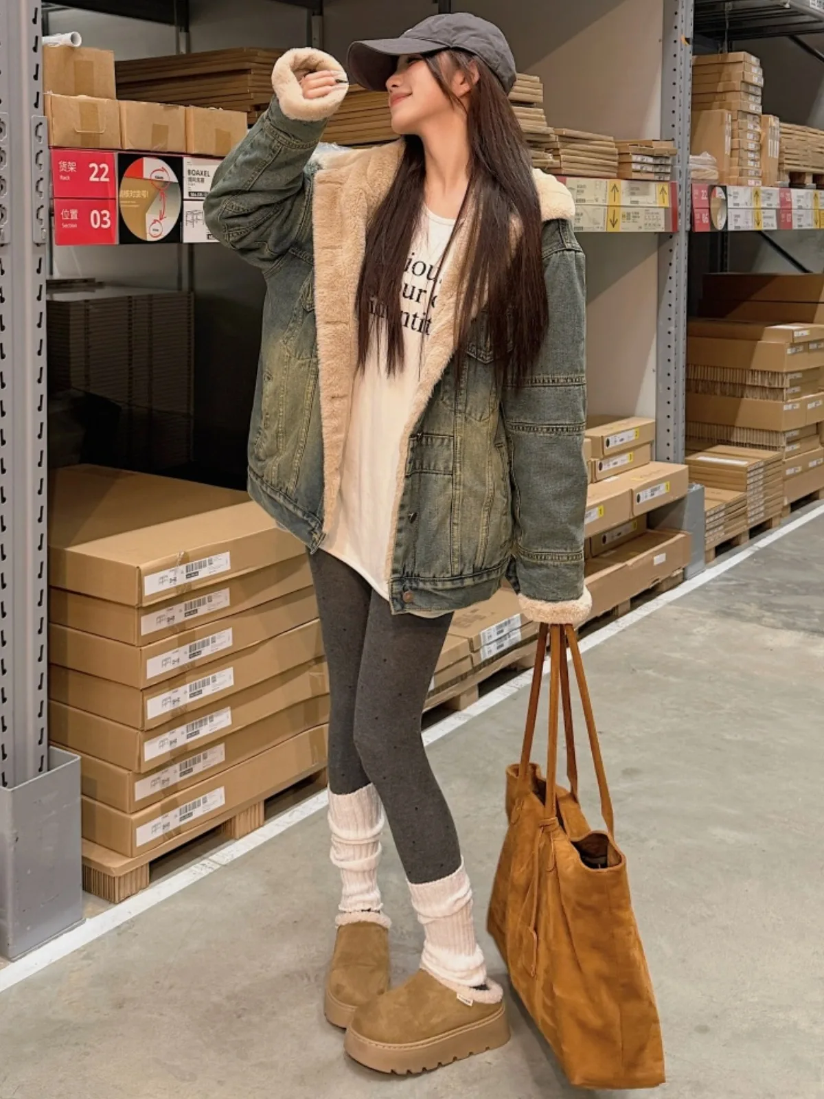 

Denim Coat Long Sleeve Woman Fur Plush Womens Autumn Quick-Drying Regular Fit Youth Academy Daily Commuting Anti-Wrinkle Jackets