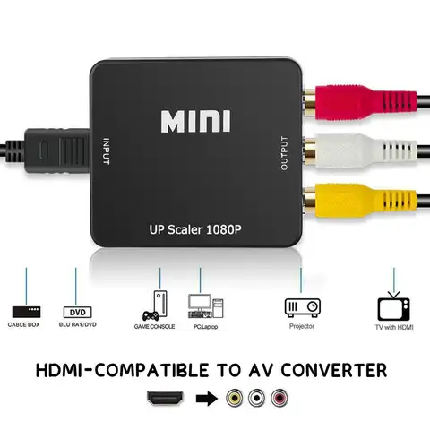 HD 1080P RCA AV to HDMI Converter Mini AV to HDMI RCA Composite CVBS Video Audio Adapter For PS2/3 VCR DVD to TV with USB Cable