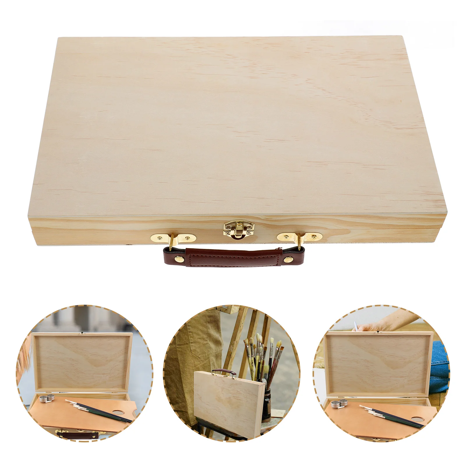 

1Pcs Lightweight Wooden Paint Box with Handle Portable Drawing Storage Case for Students and Professionals Secure Clasp Closure