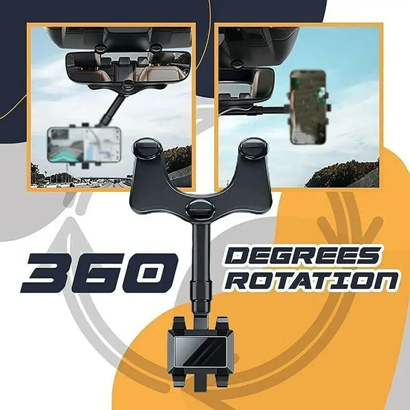 Car Phone Holder 360° Rearview Mirror Phone Holder Auto Rearview Mirror Seat Hanging Clip Bracket Cell Phone Holder for Car image 4