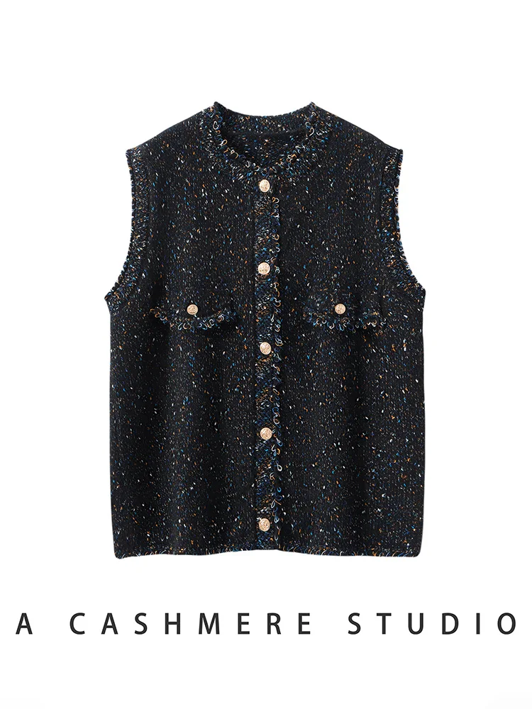 

Women 100% Cashmere Sweater O-Neck Buttons Coloful Bead Vest Cardigan High Quality Preppy Autumn Winter Soft Warm Knitwear Tops