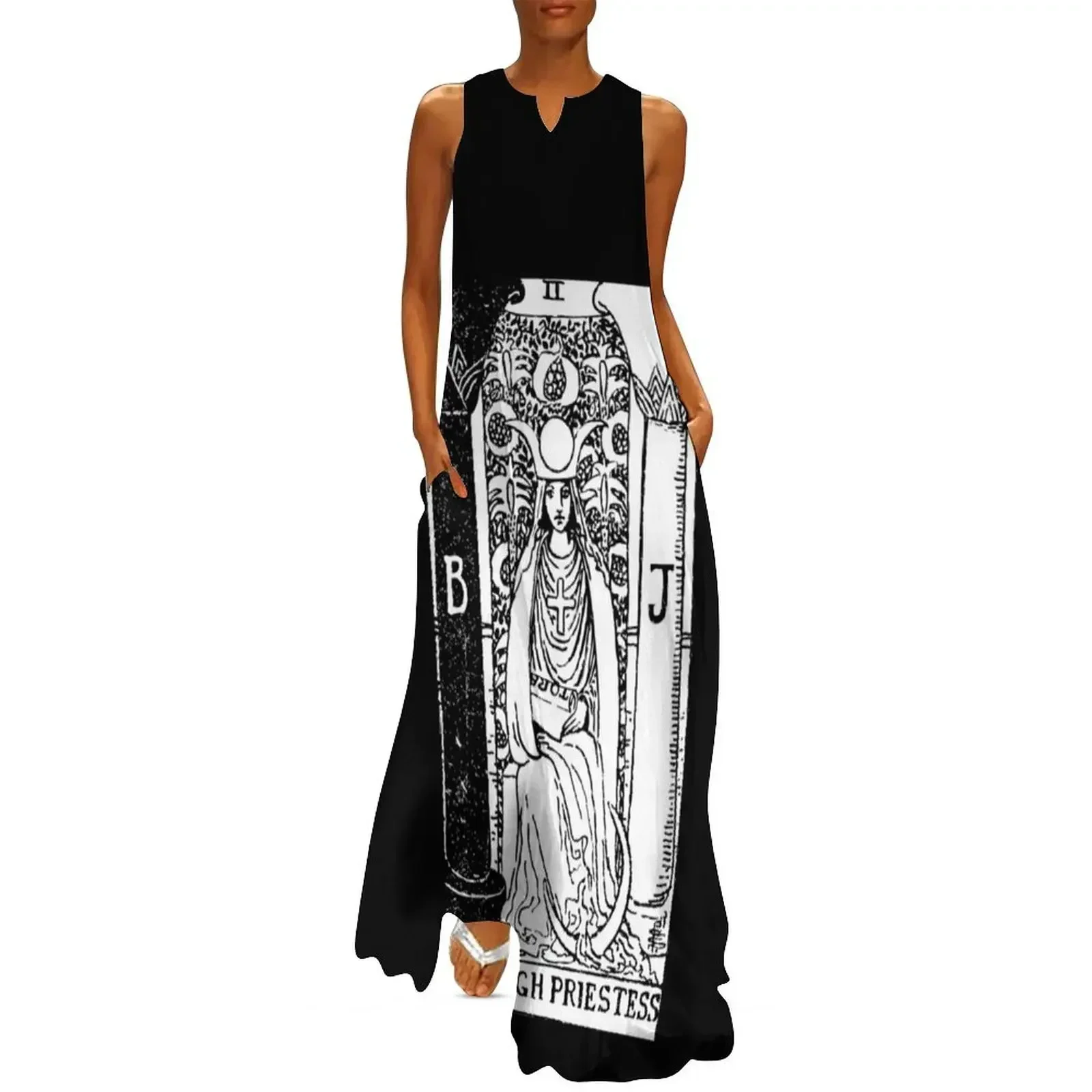 

Tarot Card : The High Priestess black & white Long Dress cute dress Summer skirt Dress