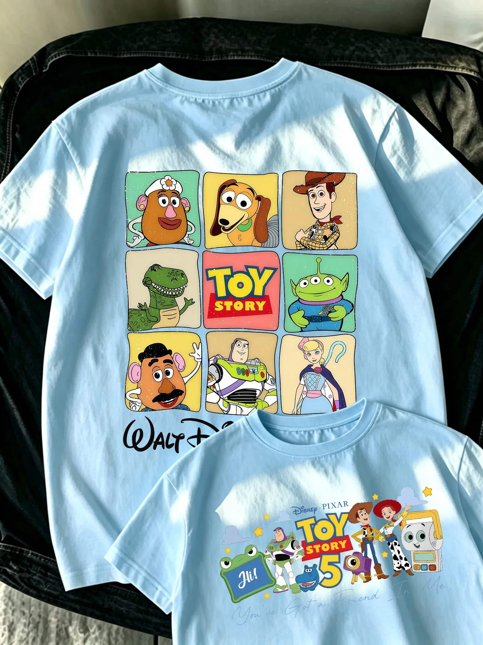Disney Pixar Toy Story 5 Black Vintage Graphic Tee Front Back Print You've Got A Friend in Me Oversized Short Sleeve T-Shirt