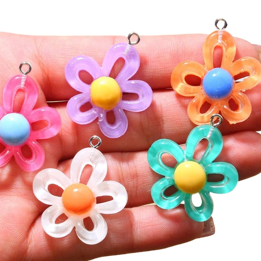 9Pcs Hollow 5‑Petal Flower Resin Charms Pendants Set Multi‑Styles DIY Jewelry Making Accessories for Necklaces Earrings Keychais