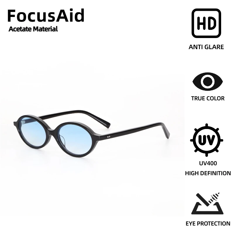 

FocusAid Vintage High Quality Acetate Oval Women's Sunglasses Men's Acetate Brand Designer MM Style Korean Sunglasses UV400