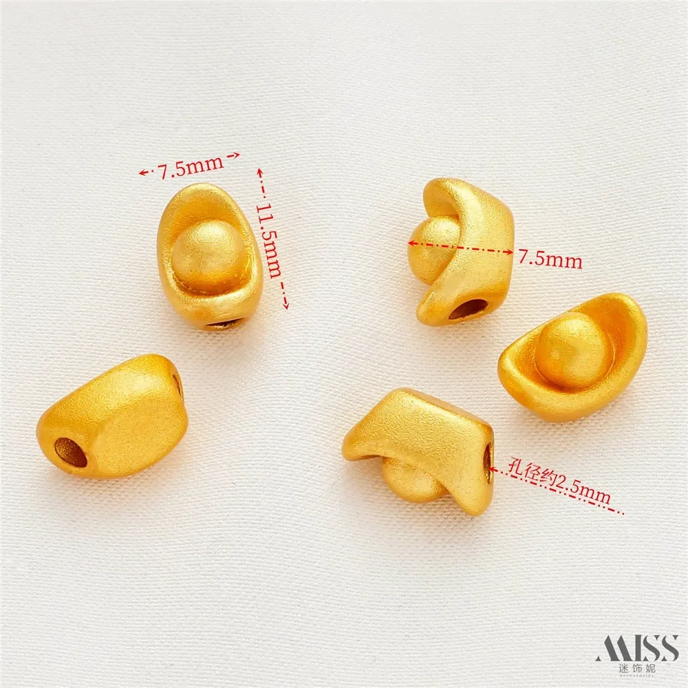 18K Gold-plated Sandblasted Gold Ingots Perforated Beads DIY Loose Bead Bracelets Necklaces Braided Strings Bead Accessories