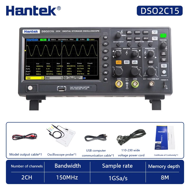 Hantek Bandwidth 150MHz Dual Channel Oscilloscope , 1GSa/s Sampling Rate, DSO2C15 Oscilloscope