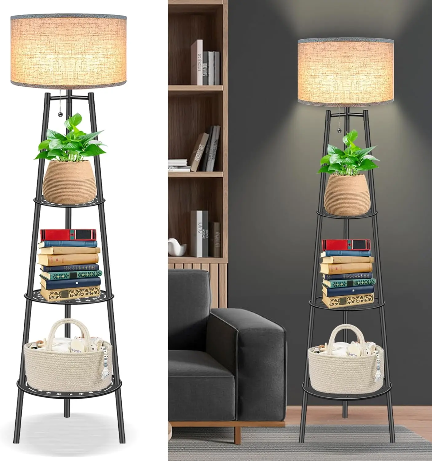 

Floor Lamp With Shelves For Living Room， Standing Lamp，Tall Lamp， Amparas Elegantes Para Sala With Linen Shade，Modern Floor