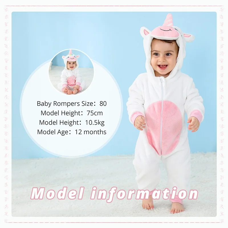 MICHLEY White Unicorn Warm Winter Baby Rompers Winter Halloween Infant Costume Clothes Toddler Bodysuits Pajamas Jumpsuit Girls