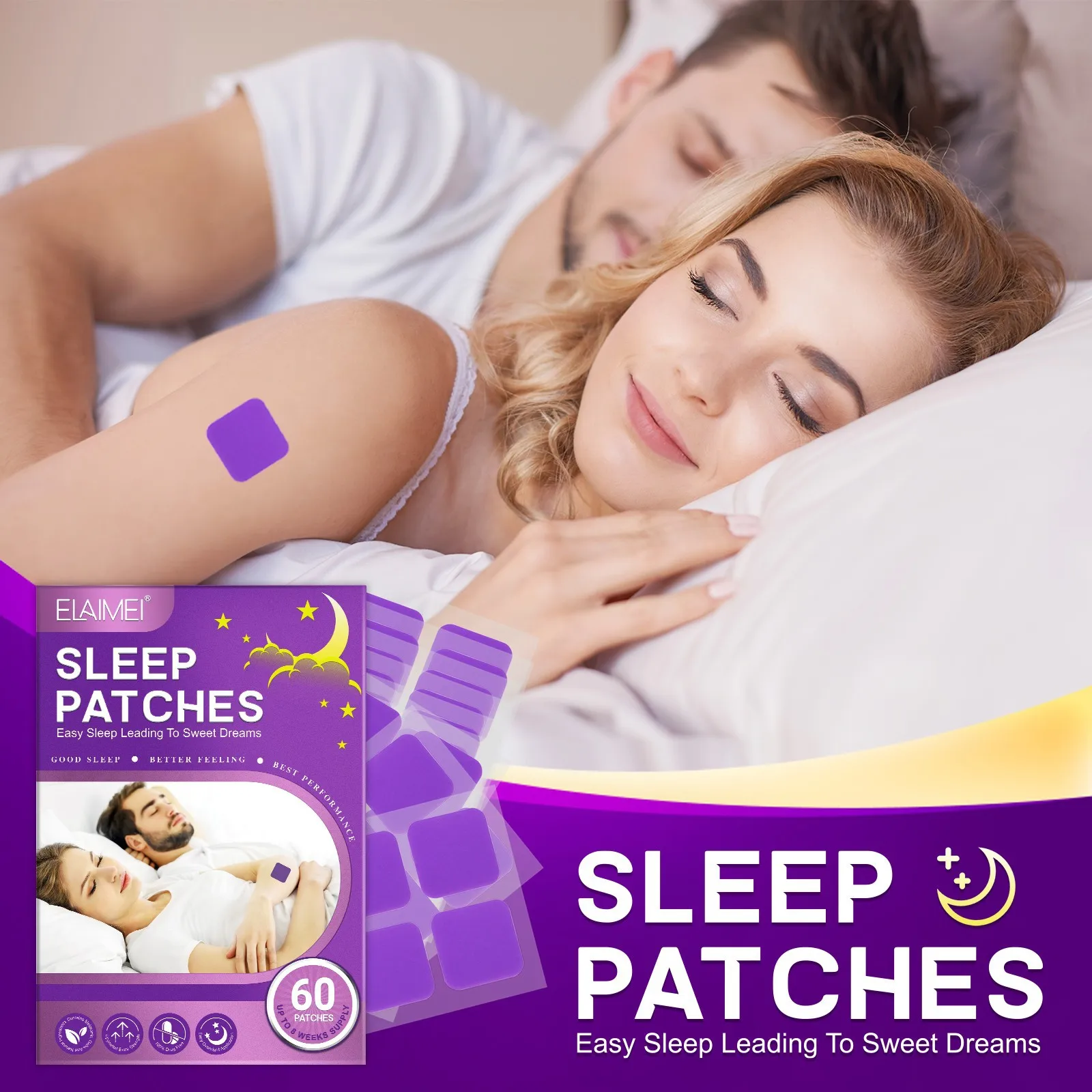 

60pcs Insomnia Treatment Relieve Anxiety Decompression Headache Neurasthenia Soothing Plasters Body Relaxing Sleep Aid Patches