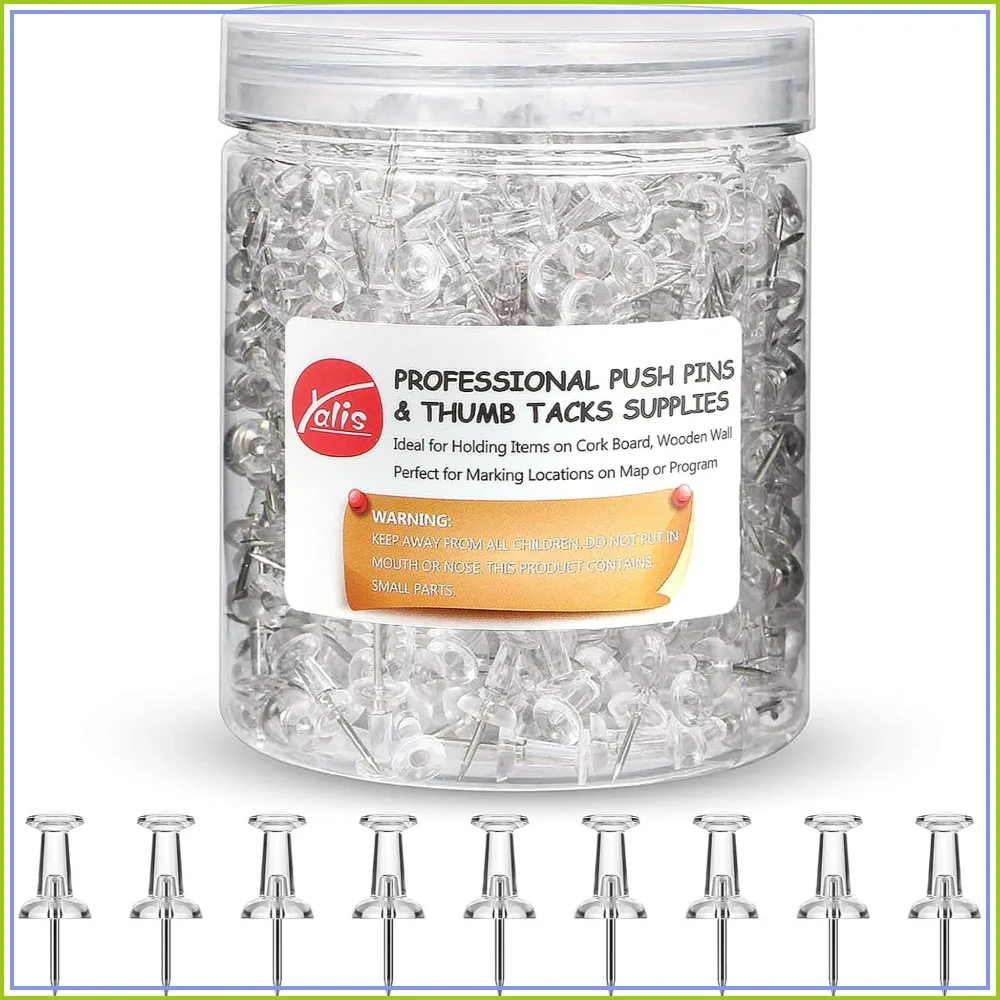 Clear Thumb Tacks Steel Point for Bulletin Boards